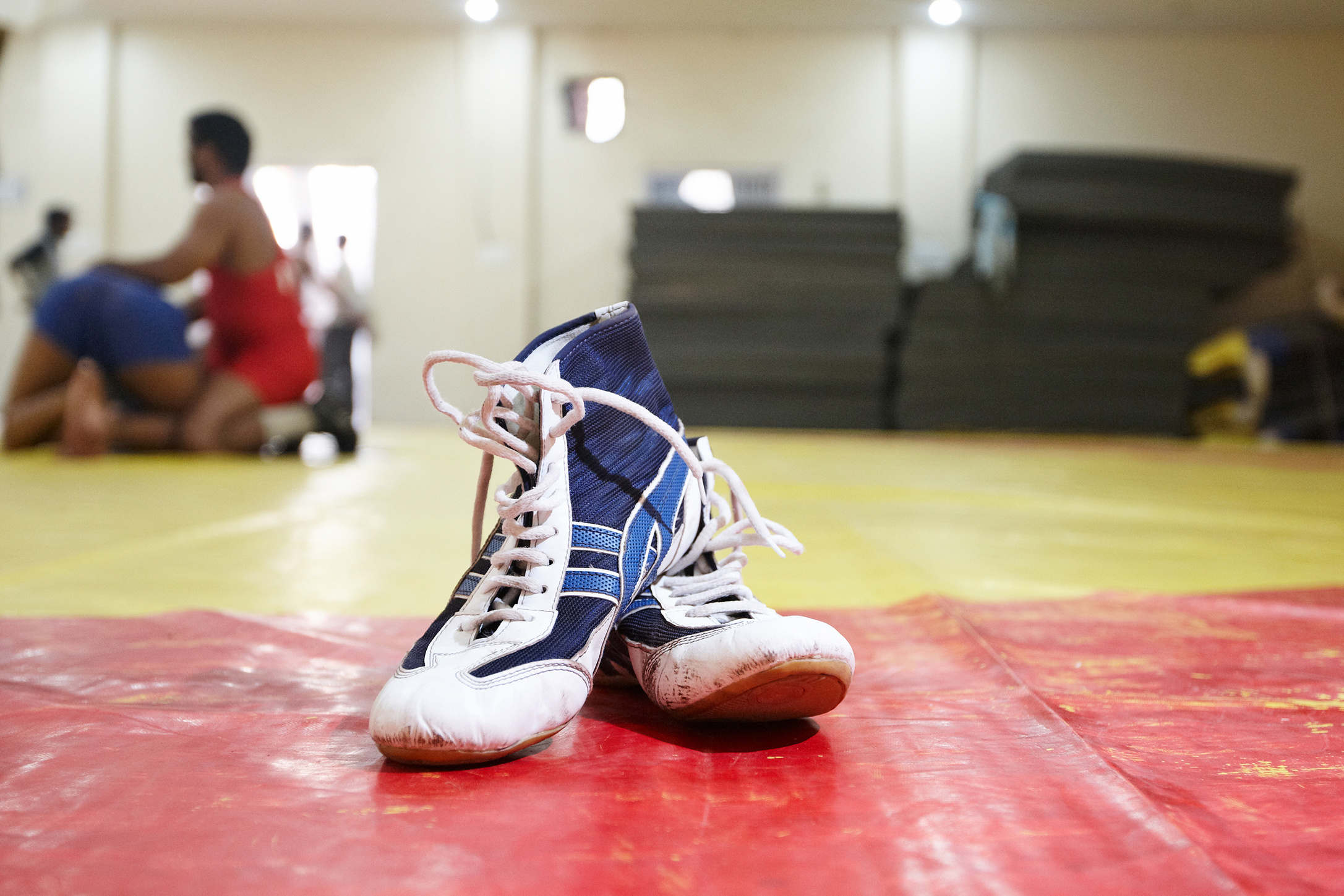 Wrestling boots at the gym